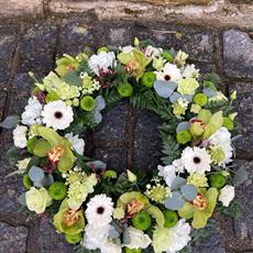 White and Green Orchid Wreath