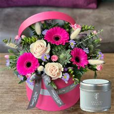 Pretty Pink Hatbox and Tin Candle