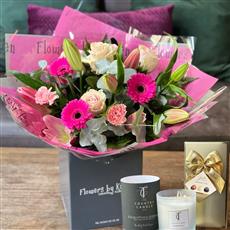 Pretty Pink Lily and Rose Hand Tied with Gift Set 