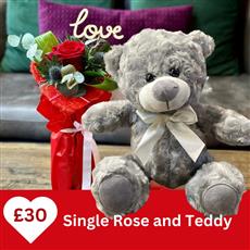 SINGLE ROSE AND TEDDY 
