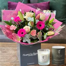 Rose and Lily Hand Tied Candle