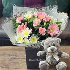 PRETTY PINK HAND TIED WITH TEDDY