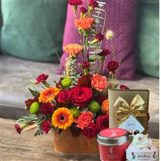AUTUMNAL HARMONY FLORAL TIN WITH GIFTS 