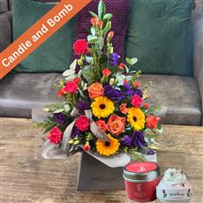 VIBRANT ARRANGEMENT WITH CANDLE AND BATHBOMB 