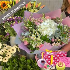 FLORIST CHOICE HAND TIED WITH BOMB COSMETICS 