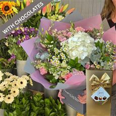 FLORIST CHOICE HAND TIED WITH CHOCOLATES 